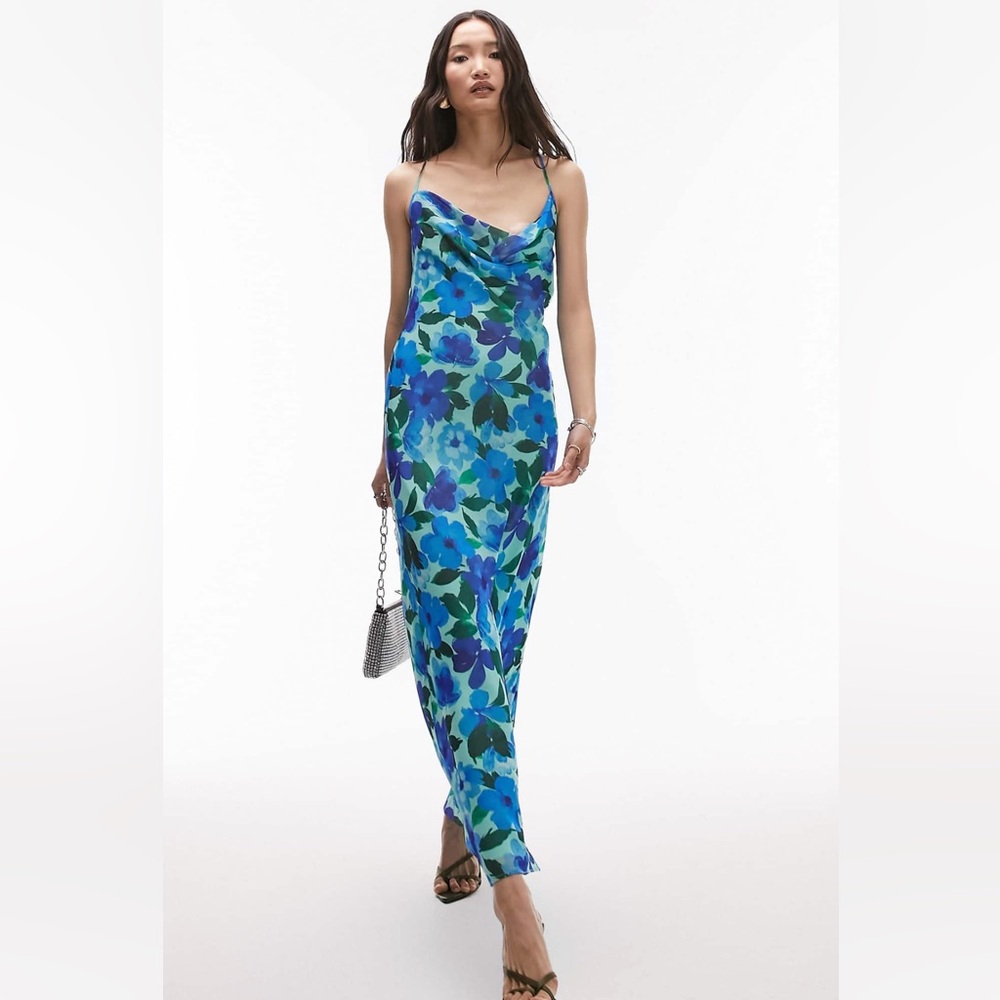 Topshop Blue and Green Floral Maxi Dress